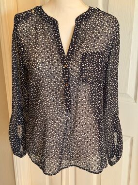 The Limited Navy and White Heart-Print Sheer Blouse